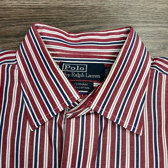 Polo Ralph Lauren Red w/ White & Navy Stripe Shirt 16 34/35 - Picture 2 of 3